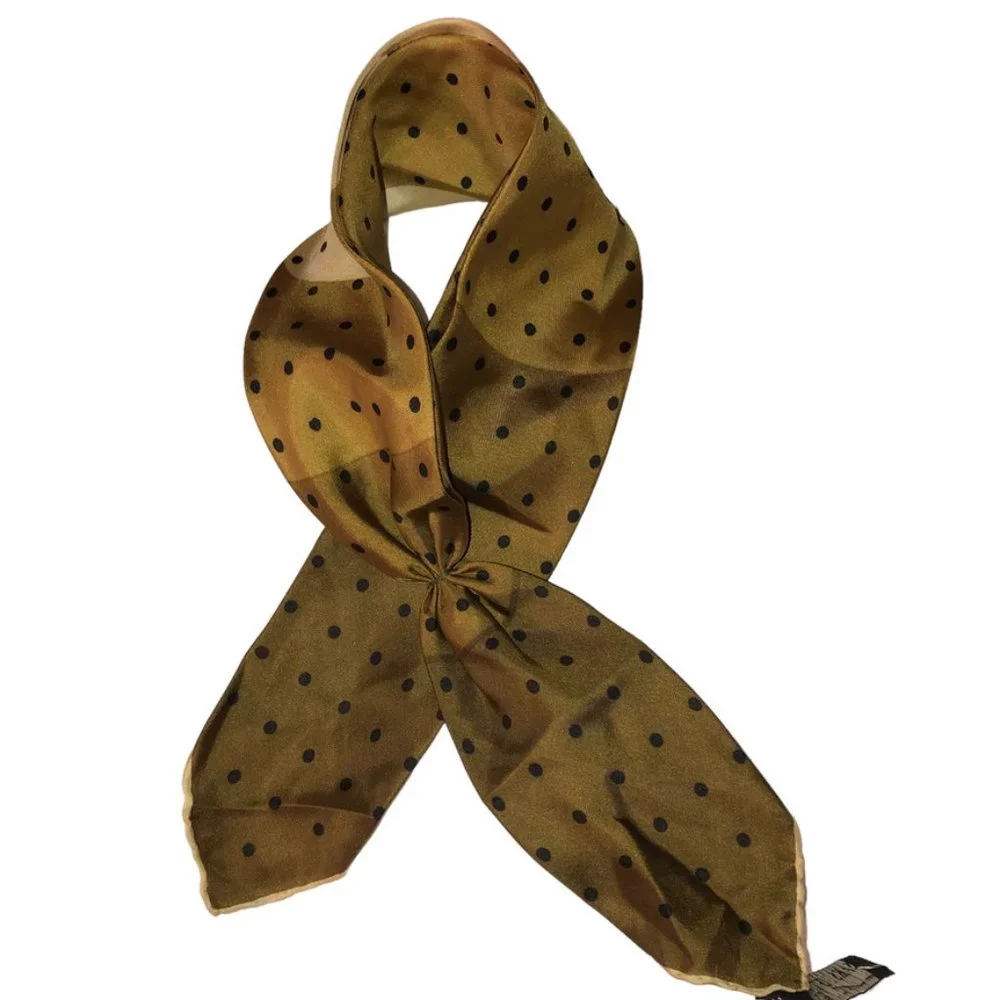 Saks Fifth Avenue Black Label Olive Khaki OMBRE SILK polka dot pussy bow…